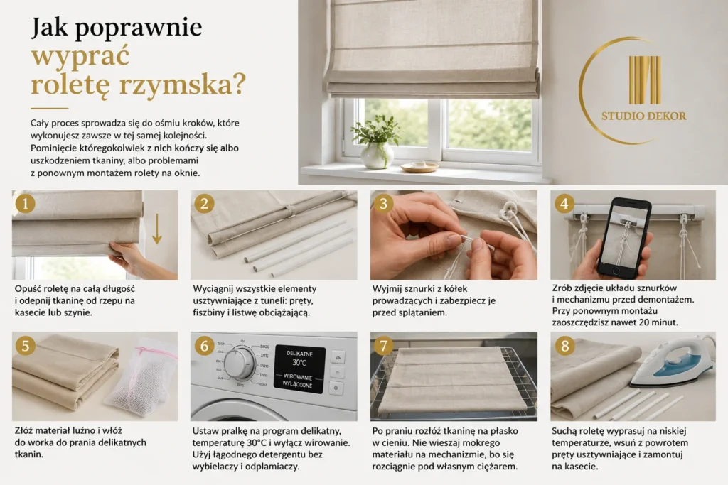jak poprawnie uprać roletę rzymską